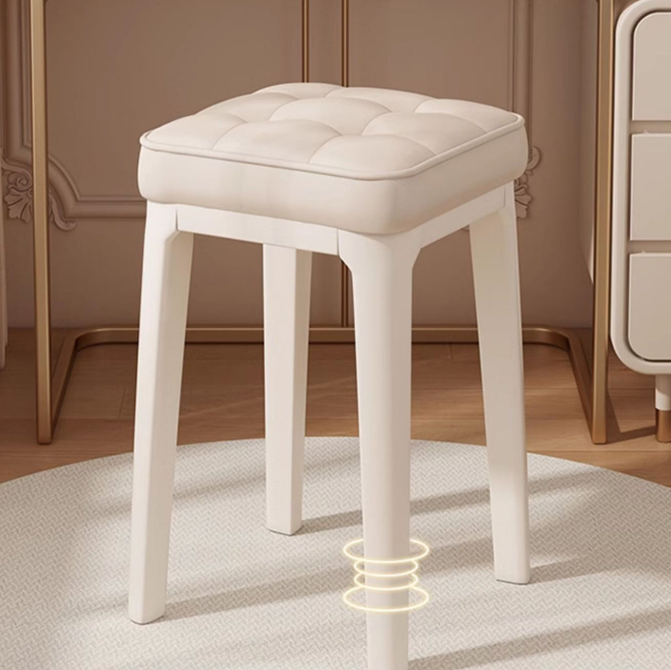 Modern Minimalist PU Leather & Metal Square Padded Vanity Stool For Bedroom