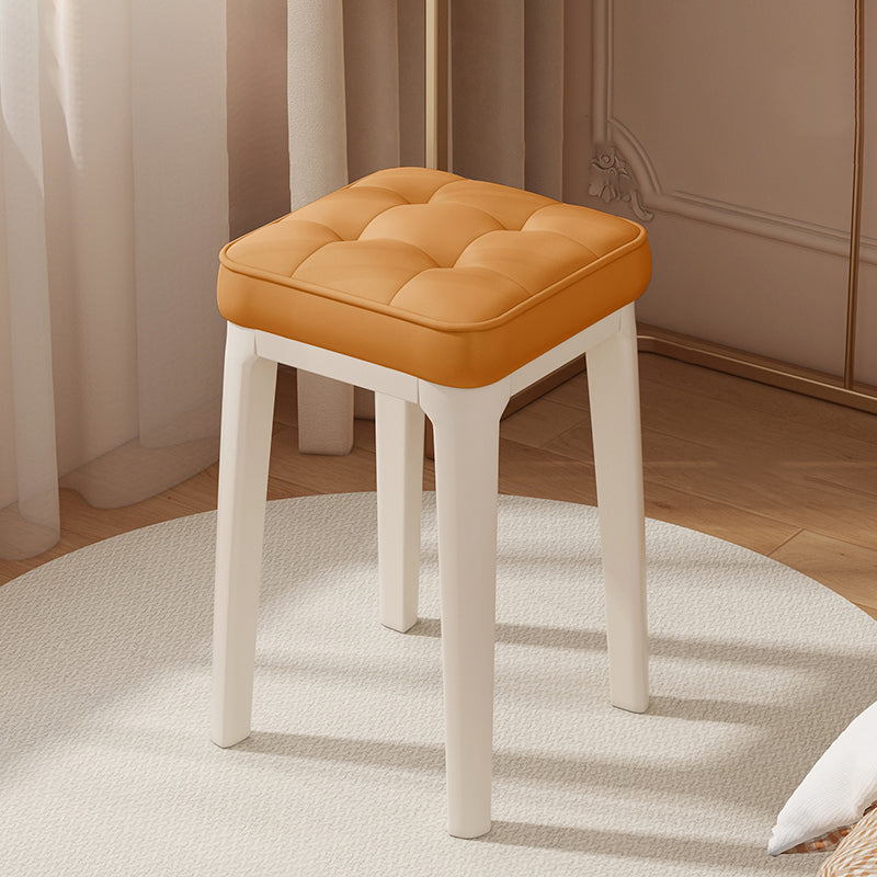 Modern Minimalist PU Leather & Metal Square Padded Vanity Stool For Bedroom