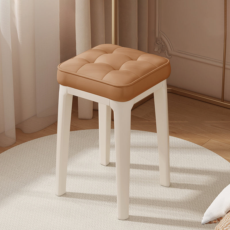 Modern Minimalist PU Leather & Metal Square Padded Vanity Stool For Bedroom