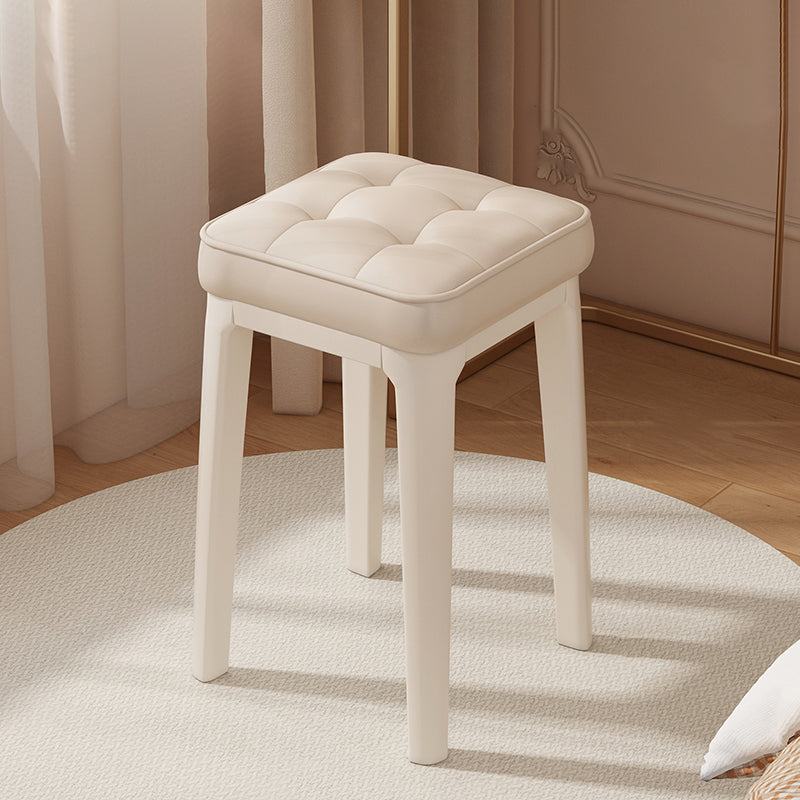 Modern Minimalist PU Leather & Metal Square Padded Vanity Stool For Bedroom