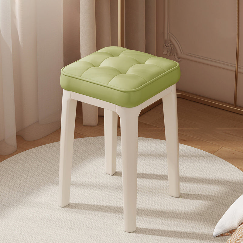 Modern Minimalist PU Leather & Metal Square Padded Vanity Stool For Bedroom