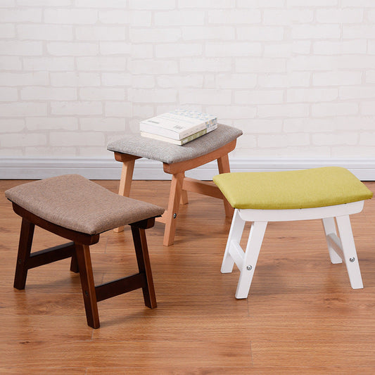 Modern Minimalist Fabric & Solid Wood Rectangular Curved Low Stool For Bedroom & Living Room