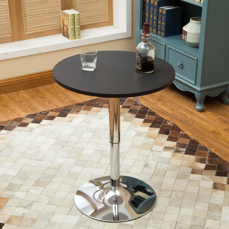 Modern Minimalist Wood & Stainless Steel Round Coffee Table With Adjustable Height For Living Room & Dining Room