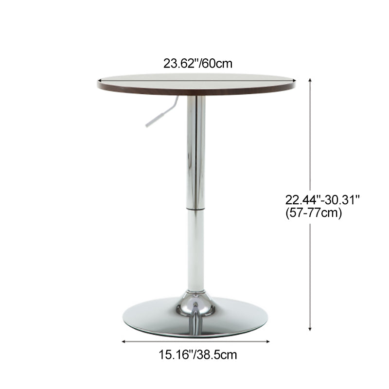 Modern Minimalist Wood & Stainless Steel Round Coffee Table With Adjustable Height For Living Room & Dining Room