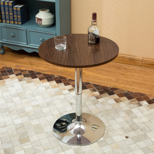 Modern Minimalist Wood & Stainless Steel Round Coffee Table With Adjustable Height For Living Room & Dining Room