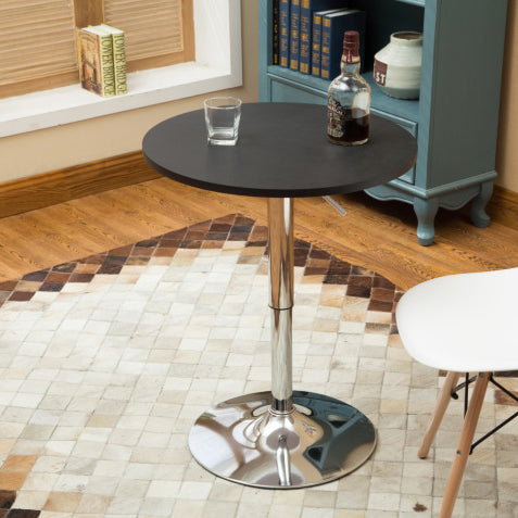 Modern Minimalist Wood & Stainless Steel Round Coffee Table With Adjustable Height For Living Room & Dining Room