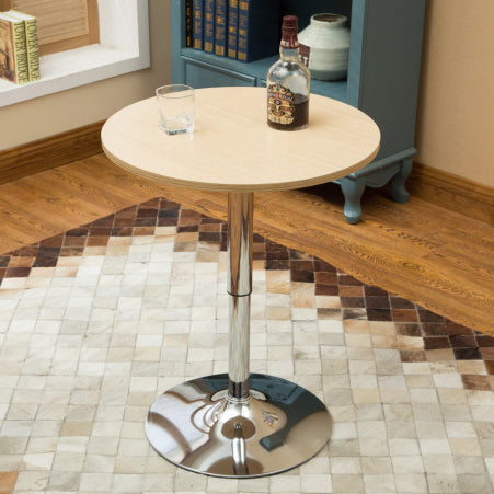 Modern Minimalist Wood & Stainless Steel Round Coffee Table With Adjustable Height For Living Room & Dining Room