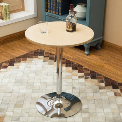 Modern Minimalist Wood & Stainless Steel Round Coffee Table With Adjustable Height For Living Room & Dining Room