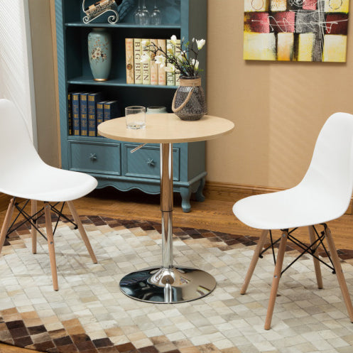 Modern Minimalist Wood & Stainless Steel Round Coffee Table With Adjustable Height For Living Room & Dining Room