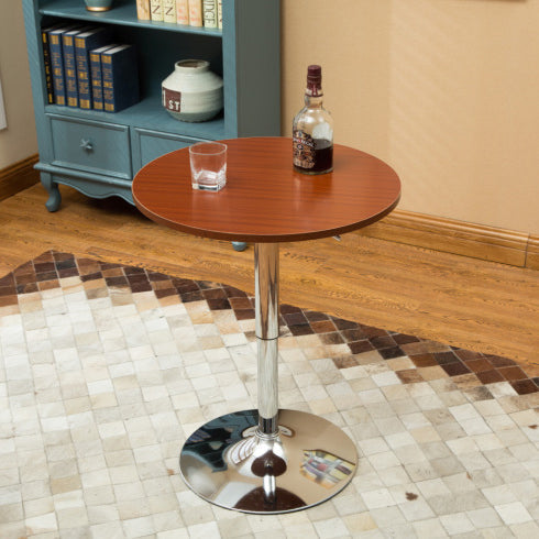 Modern Minimalist Wood & Stainless Steel Round Coffee Table With Adjustable Height For Living Room & Dining Room