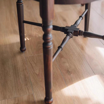 Modern Mid-Century Solid Wood & Patterned Fabric Square Cushion Dining Chair With Curved Backrest For Dining Room & Living Room