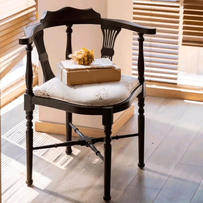 Modern Mid-Century Solid Wood & Patterned Fabric Square Cushion Dining Chair With Curved Backrest For Dining Room & Living Room