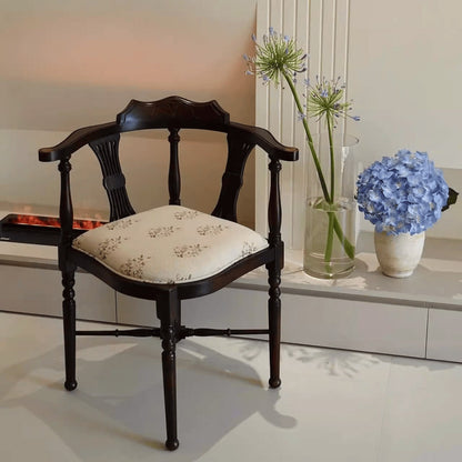 Modern Mid-Century Solid Wood & Patterned Fabric Square Cushion Dining Chair With Curved Backrest For Dining Room & Living Room