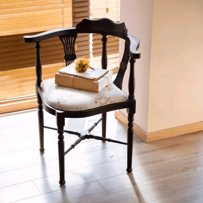 Modern Mid-Century Solid Wood & Patterned Fabric Square Cushion Dining Chair With Curved Backrest For Dining Room & Living Room