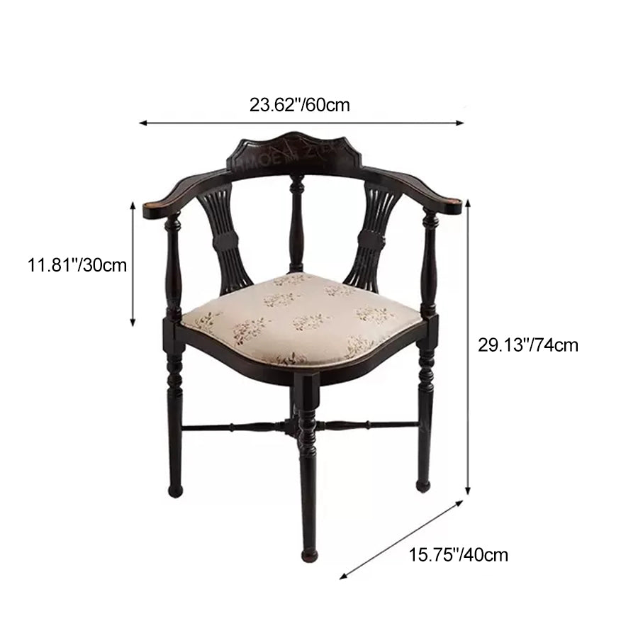 Modern Mid-Century Solid Wood & Patterned Fabric Square Cushion Dining Chair With Curved Backrest For Dining Room & Living Room