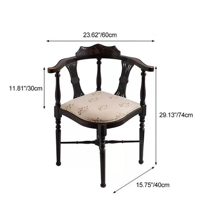 Modern Mid-Century Solid Wood & Patterned Fabric Square Cushion Dining Chair With Curved Backrest For Dining Room & Living Room