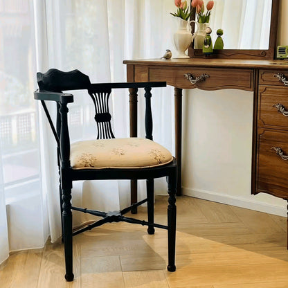 Modern Mid-Century Solid Wood & Patterned Fabric Square Cushion Dining Chair With Curved Backrest For Dining Room & Living Room