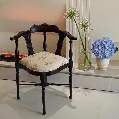 Modern Mid-Century Solid Wood & Patterned Fabric Square Cushion Dining Chair With Curved Backrest For Dining Room & Living Room