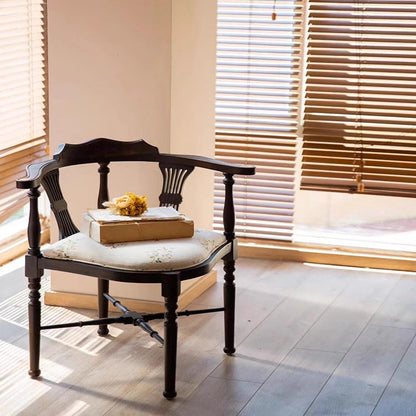 Modern Mid-Century Solid Wood & Patterned Fabric Square Cushion Dining Chair With Curved Backrest For Dining Room & Living Room