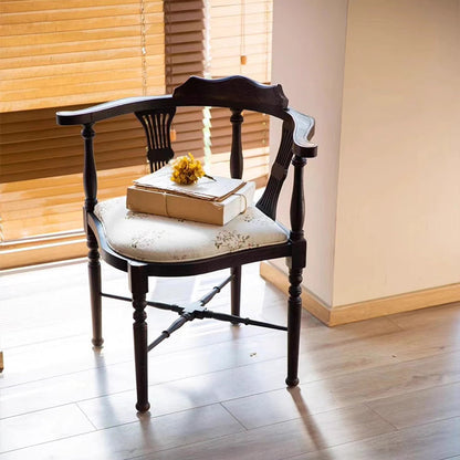 Modern Mid-Century Solid Wood & Patterned Fabric Square Cushion Dining Chair With Curved Backrest For Dining Room & Living Room