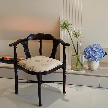 Modern Mid-Century Solid Wood & Patterned Fabric Square Cushion Dining Chair With Curved Backrest For Dining Room & Living Room