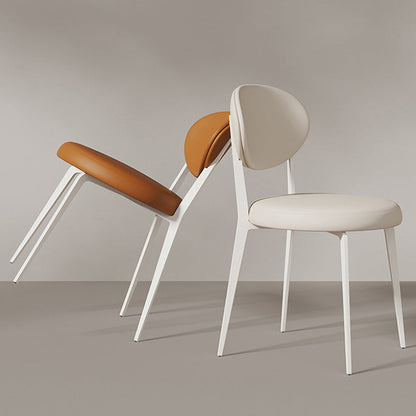 Modern Minimalist Leather Round Cushion Dining Chair With Backrest For Kitchen Or Dining Room
