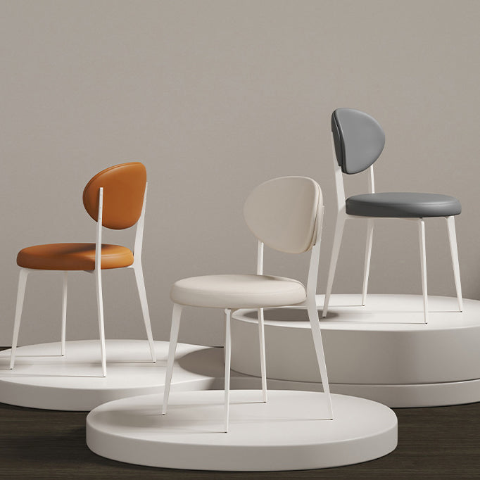 Modern Minimalist Leather Round Cushion Dining Chair With Backrest For Kitchen Or Dining Room