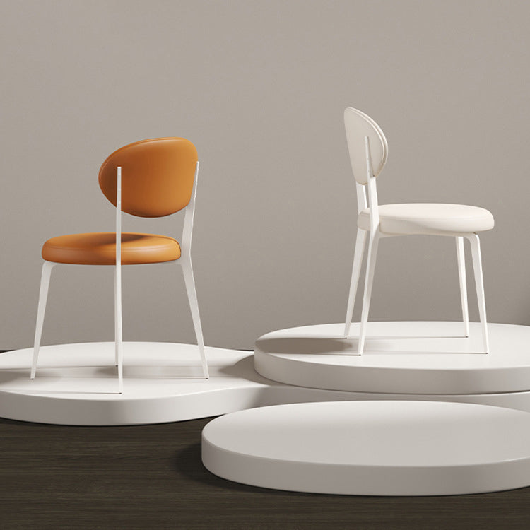 Modern Minimalist Leather Round Cushion Dining Chair With Backrest For Kitchen Or Dining Room