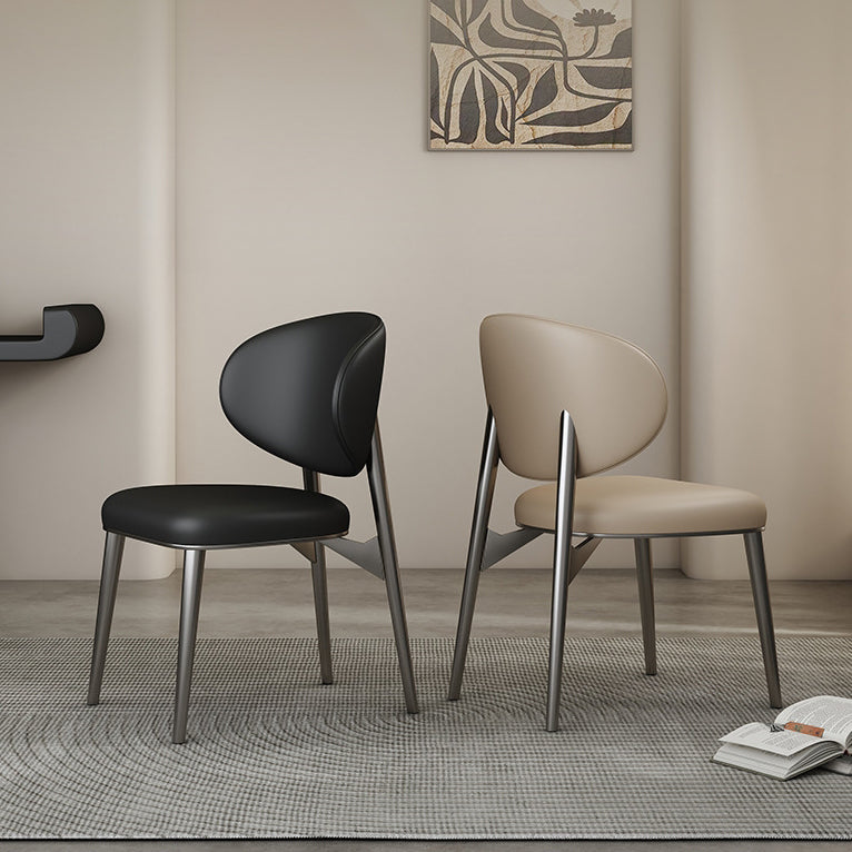 Modern Luxury Microfiber Leather & Carbon Steel Round Cushion Dining Chair With Backrest For Dining Room