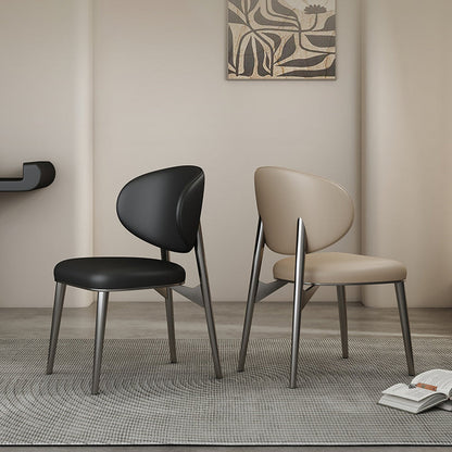 Modern Luxury Microfiber Leather & Carbon Steel Round Cushion Dining Chair With Backrest For Dining Room
