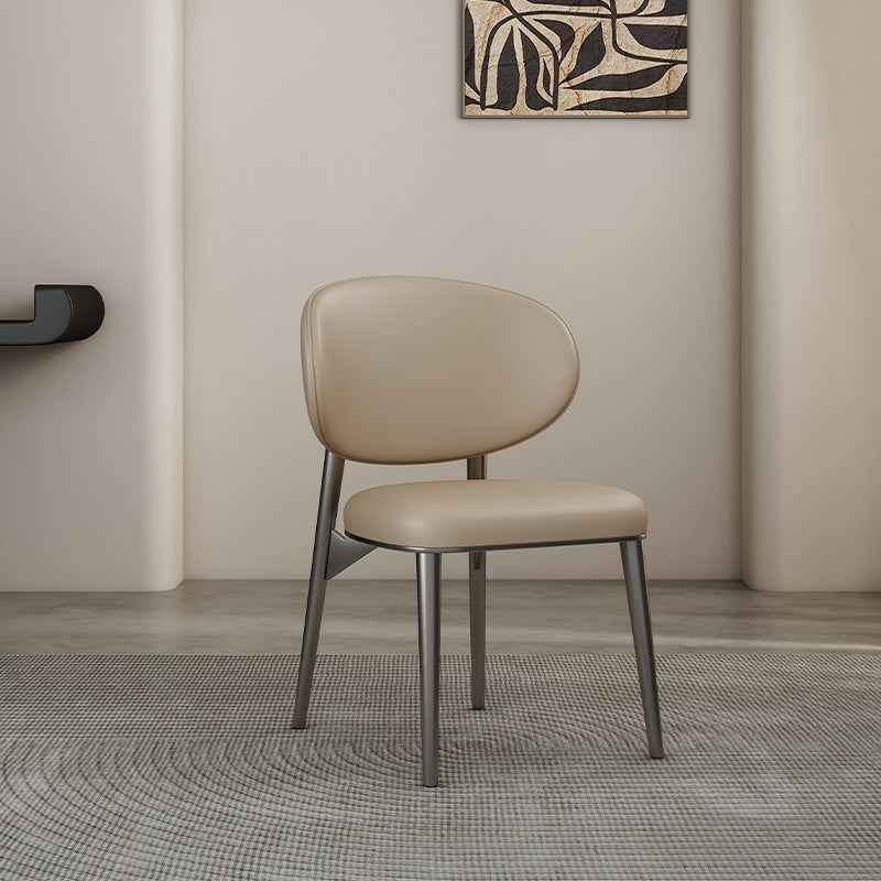 Modern Luxury Microfiber Leather & Carbon Steel Round Cushion Dining Chair With Backrest For Dining Room