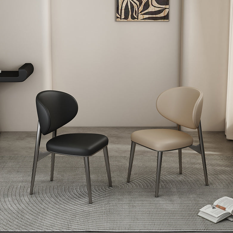 Modern Luxury Microfiber Leather & Carbon Steel Round Cushion Dining Chair With Backrest For Dining Room