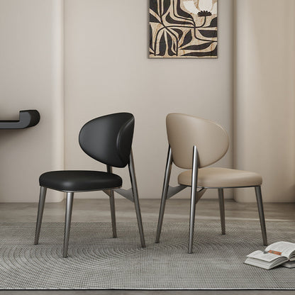 Modern Luxury Microfiber Leather & Carbon Steel Round Cushion Dining Chair With Backrest For Dining Room