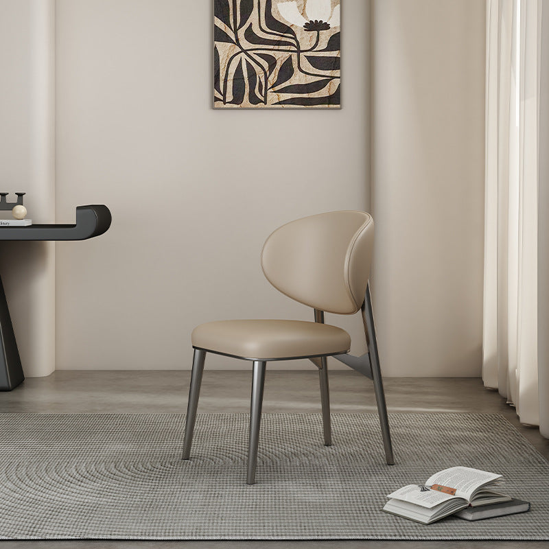 Modern Luxury Microfiber Leather & Carbon Steel Round Cushion Dining Chair With Backrest For Dining Room