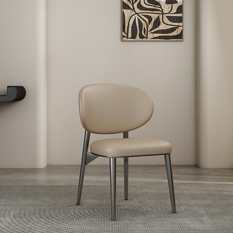 Modern Luxury Microfiber Leather & Carbon Steel Round Cushion Dining Chair With Backrest For Dining Room