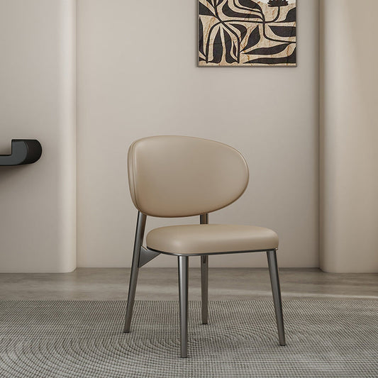 Modern Luxury Microfiber Leather & Carbon Steel Round Cushion Dining Chair With Backrest For Dining Room