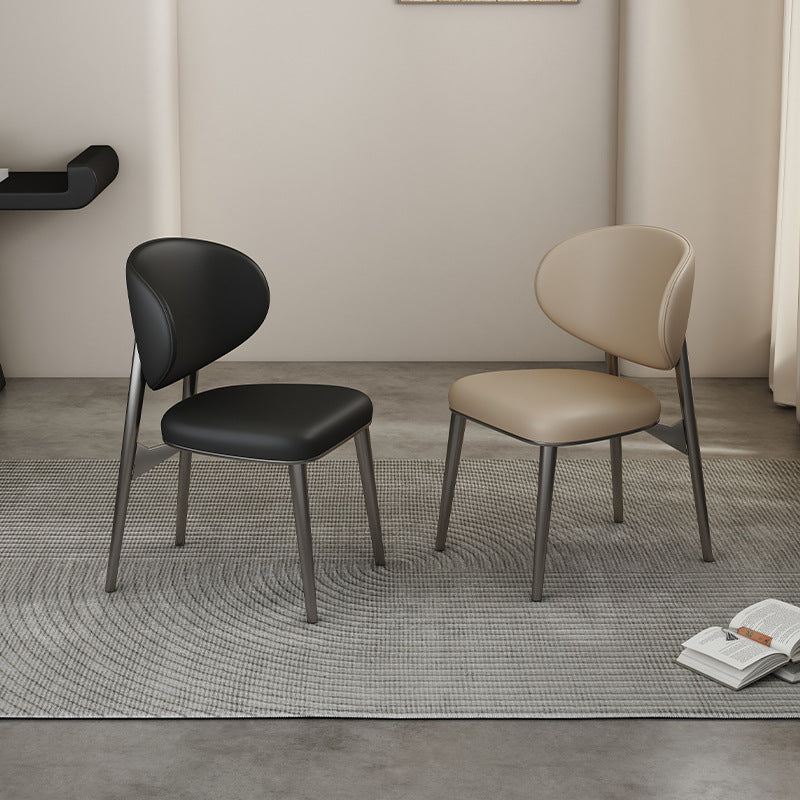 Modern Luxury Microfiber Leather & Carbon Steel Round Cushion Dining Chair With Backrest For Dining Room
