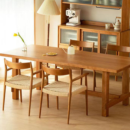 Contemporary Nordic Wood & Rope Square Dining Chair With Armrest & Backrest For Dining Room