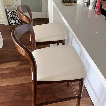 Modern Minimalist Wood Rectangular Bar Stool With Curved Backrest For Dining Room