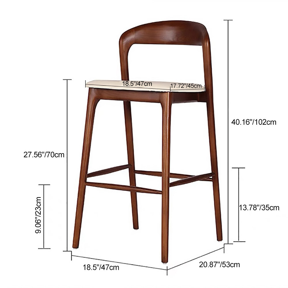 Modern Minimalist Wood Rectangular Bar Stool With Curved Backrest For Dining Room