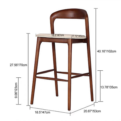 Modern Minimalist Wood Rectangular Bar Stool With Curved Backrest For Dining Room
