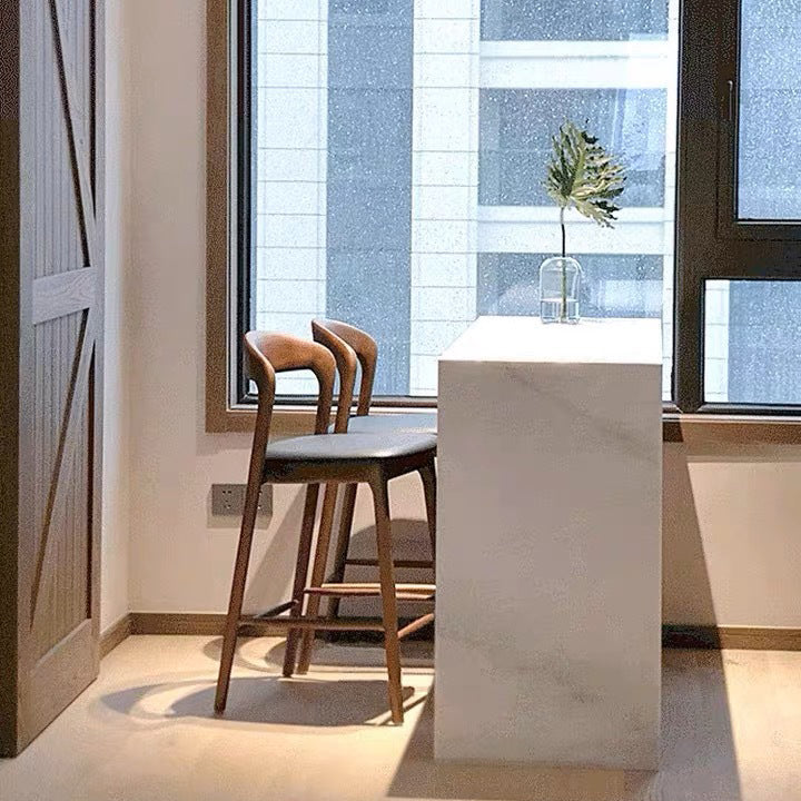 Modern Minimalist Wood Rectangular Bar Stool With Curved Backrest For Dining Room