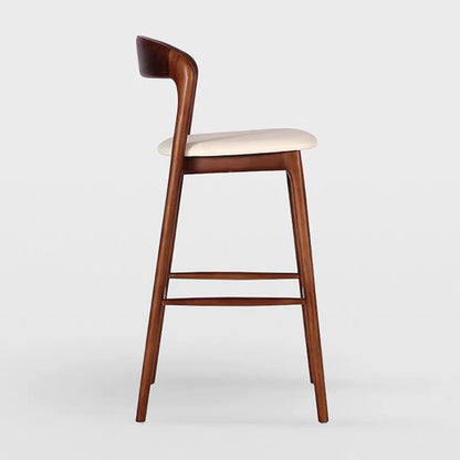 Modern Minimalist Wood Rectangular Bar Stool With Curved Backrest For Dining Room