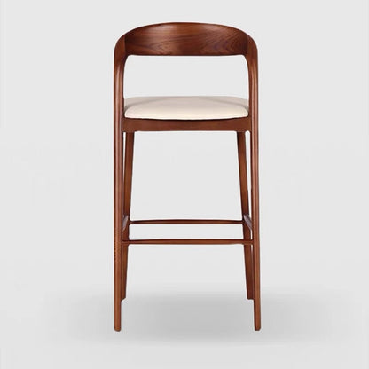 Modern Minimalist Wood Rectangular Bar Stool With Curved Backrest For Dining Room