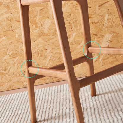 Contemporary Nordic Wood & Rattan Rectangular Bar Stool With Backrest & Footrest For Dining Room