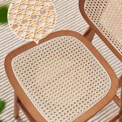 Contemporary Nordic Wood & Rattan Rectangular Bar Stool With Backrest & Footrest For Dining Room