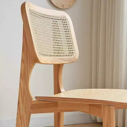 Contemporary Nordic Solid Wood & Rattan Square Dining Chair With Backrest For Dining Rooms