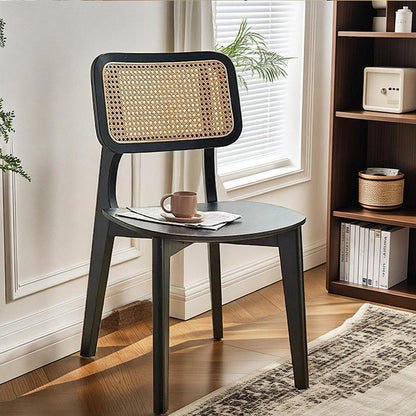 Contemporary Nordic Solid Wood & Rattan Square Dining Chair With Backrest For Dining Rooms