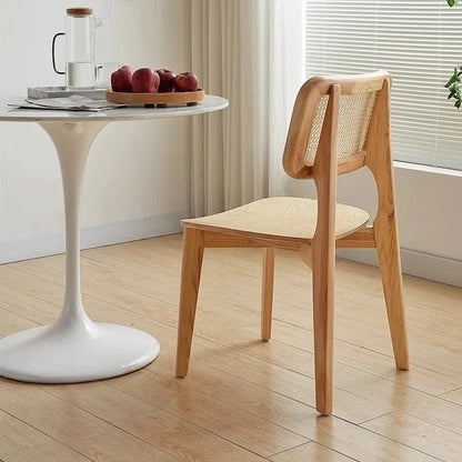 Contemporary Nordic Solid Wood & Rattan Square Dining Chair With Backrest For Dining Rooms