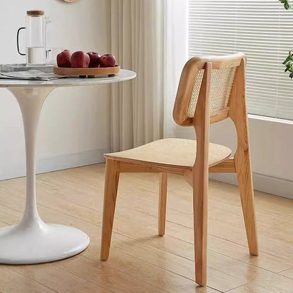 Contemporary Nordic Solid Wood & Rattan Square Dining Chair With Backrest For Dining Rooms